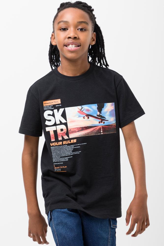 Soft Relaxation Wear Skate Short Sleeve T-Shirt Black