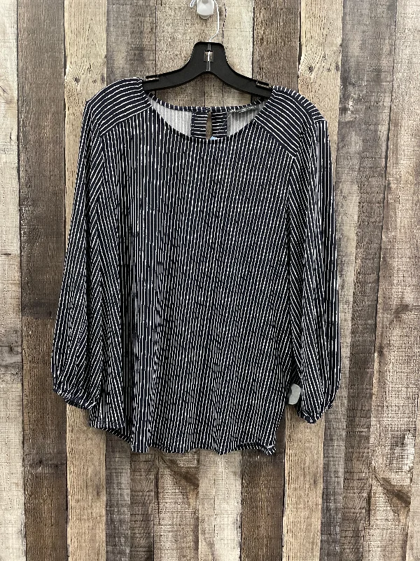 French Style Top Long Sleeve By Adrianna Papell In Striped Pattern, Size: L