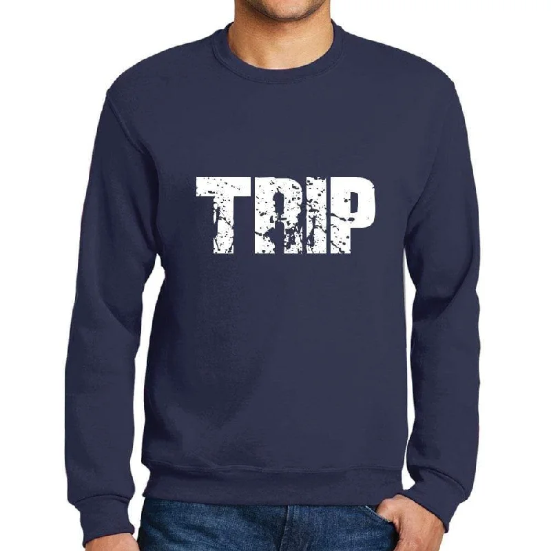 Chic Outfits Men's Printed Graphic Sweatshirt Popular Words TRIP French Navy
