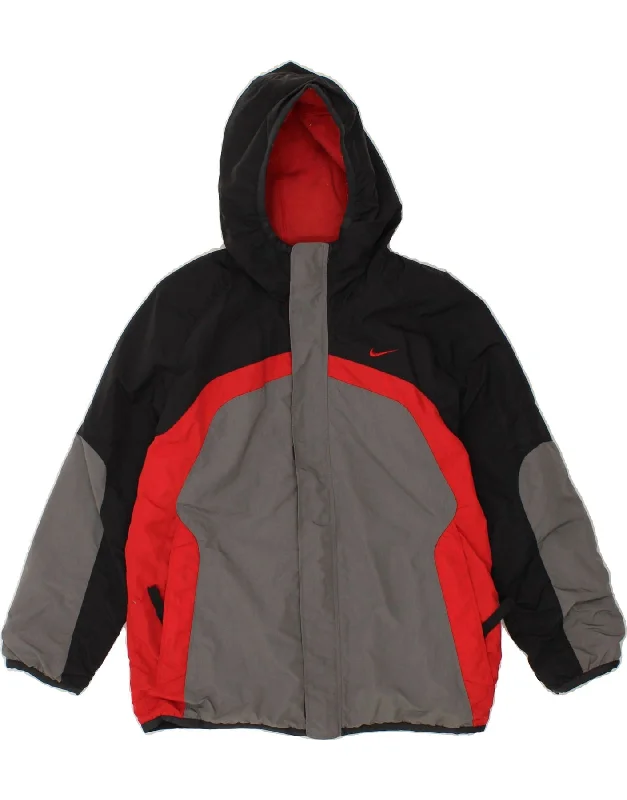 End Of The Year NIKE Boys Hooded Reversible Jacket 10-11 Years Medium Grey Colourblock