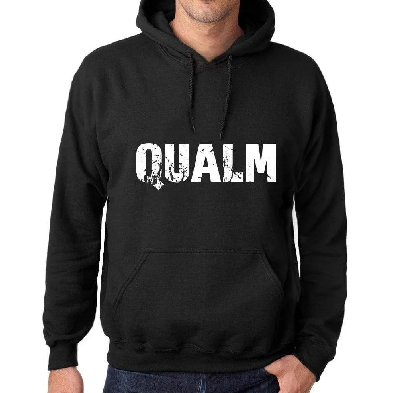 Sports Cool Men's Women's Unisex Printed Graphic Cotton Hoodie Soft Heavyweight Hooded Sweatshirt Pullover Popular Words QUALM Deep Black