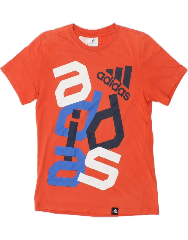 Relaxed Style ADIDAS Boys Graphic T-Shirt Top 13-14 Years Orange Cotton
