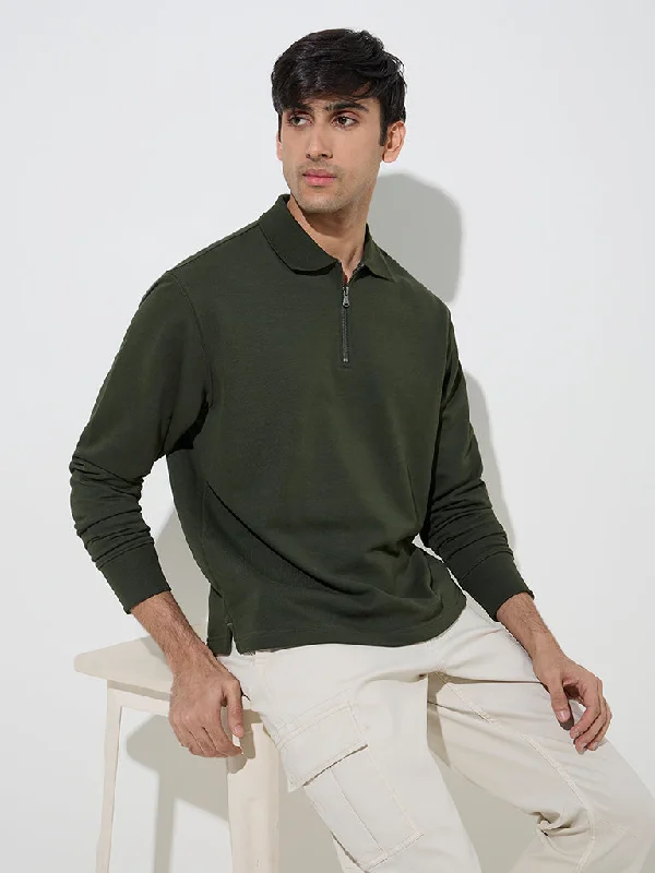 Elegant Casuals WES Casuals Olive Relaxed-Fit Cotton-Blend Sweatshirt