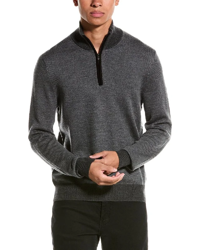 Casual And Casual Bruno Magli Twill Suede-Trim Wool Pullover