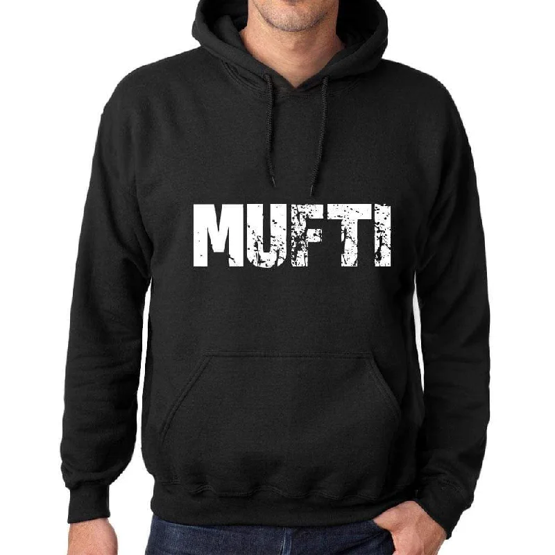 Classic Color Men's Women's Unisex Printed Graphic Cotton Hoodie Soft Heavyweight Hooded Sweatshirt Pullover Popular Words MUFTI Deep Black