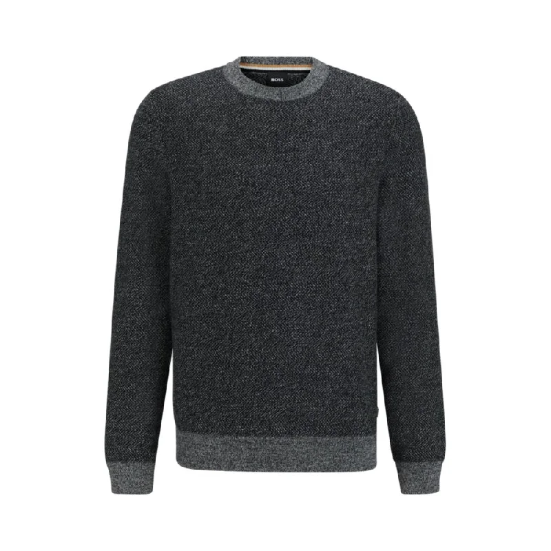 Comfort Fit Regular-fit sweater with herringbone structure and ribbed cuffs