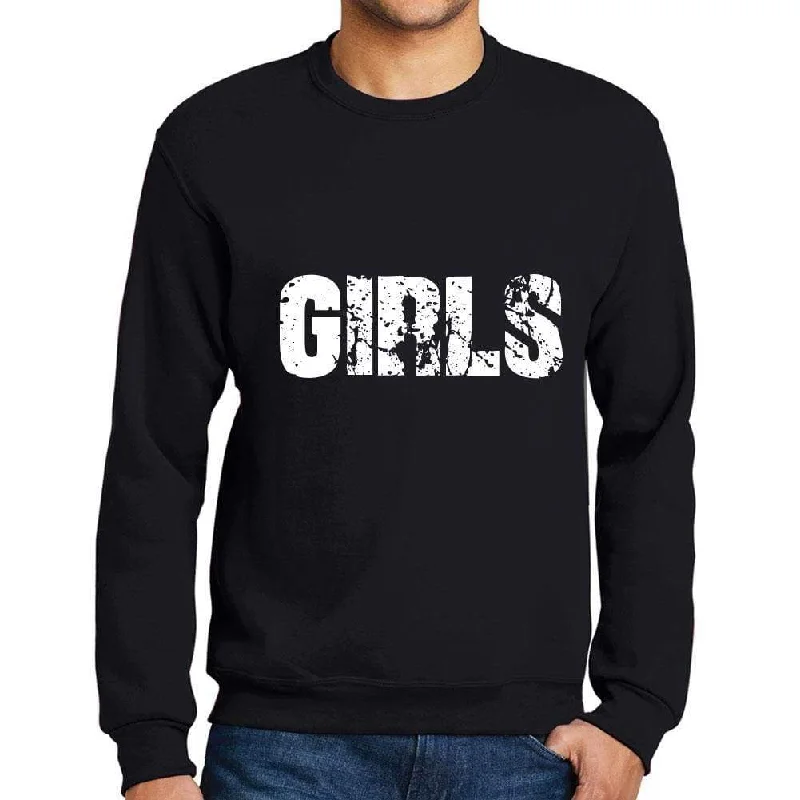 Classic Choice Men's Printed Graphic Sweatshirt Popular Words GIRLS Deep Black