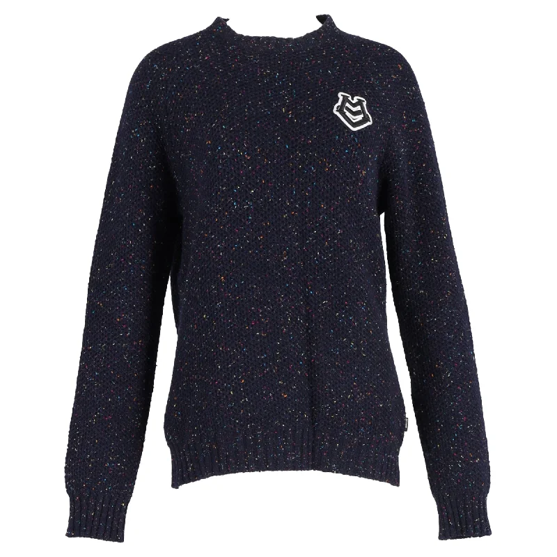 Street Fashion Moschino Logo Patch Sweater in Navy Blue Wool