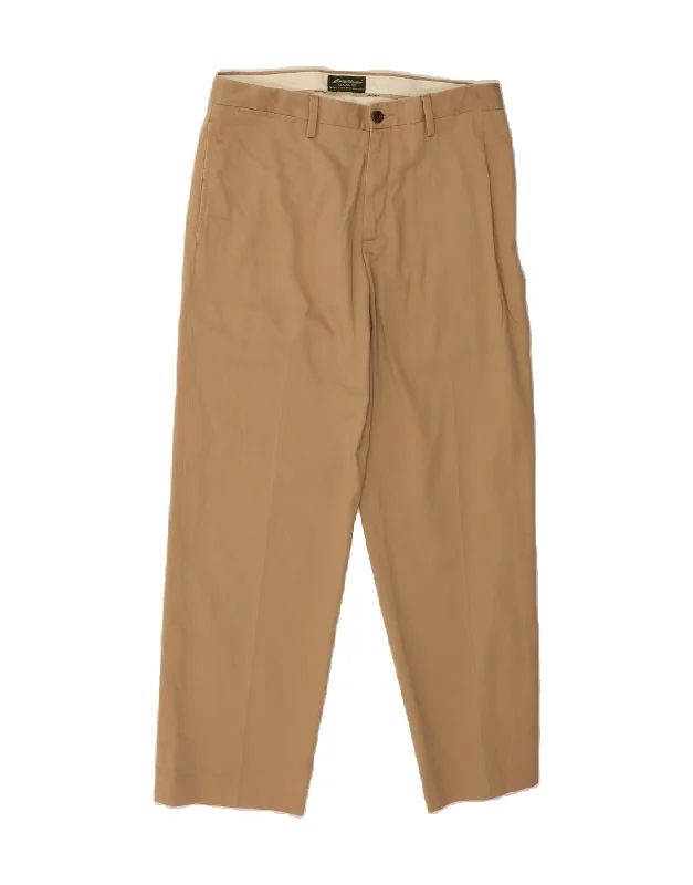 Cute Style EDDIE BAUER Mens Classic Fit Straight Chino Trousers W33 L30 Beige Cotton