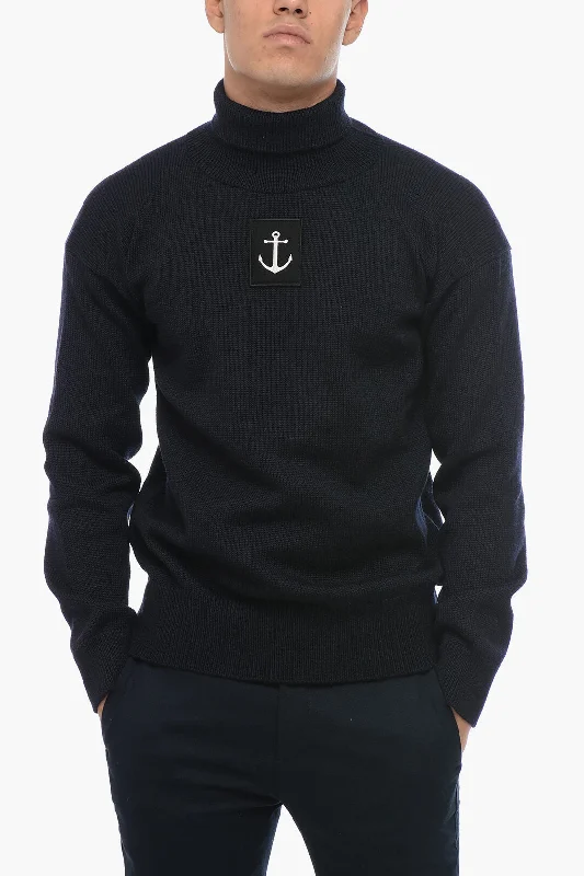 Simple Solid Color Jil Sander Turtleneck ANCHOR Pullover with Front Patch