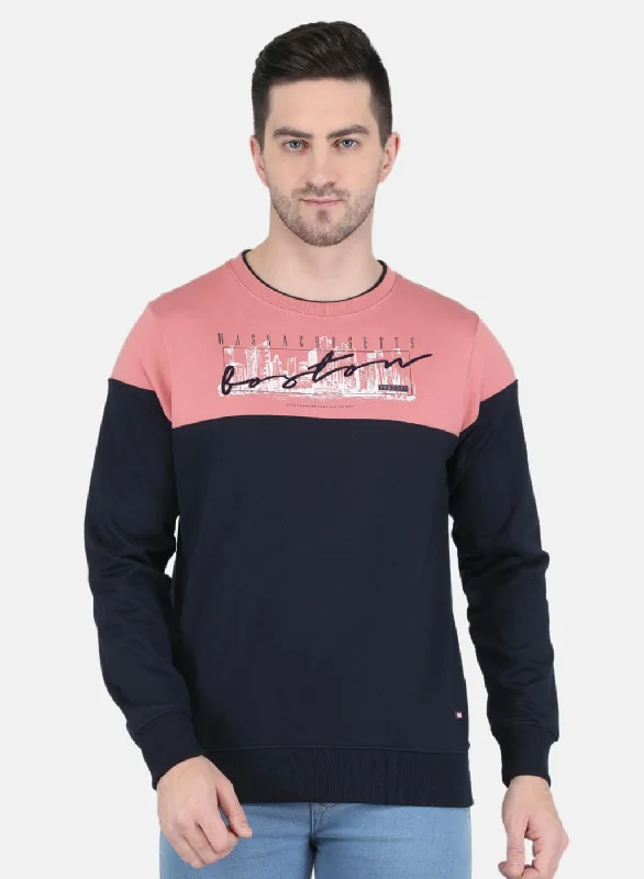 Free And Casual Men Peach Solid Sweatshirt