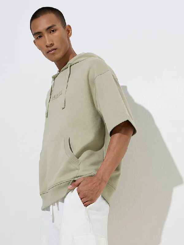 Comfortable Chic Studiofit Sage Text Design Relaxed-Fit Cotton-Blend Hoodie