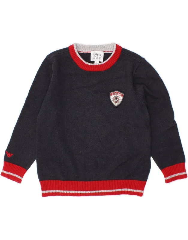 Casual And Casual ARMANI JUNIOR Boys Boat Neck Jumper Sweater 2-3 Years Navy Blue Cotton
