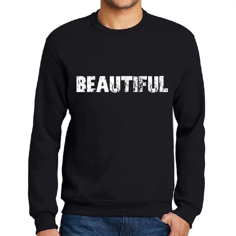Versatile Items Men's Printed Graphic Sweatshirt Popular Words BEAUTIFUL Deep Black Versatile Items Men's Printed Graphic Sweatshirt Popular Words BEAUTIFUL Deep Black