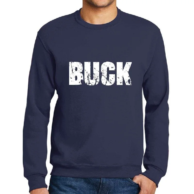 Effortless Style Men's Printed Graphic Sweatshirt Popular Words BUCK French Navy