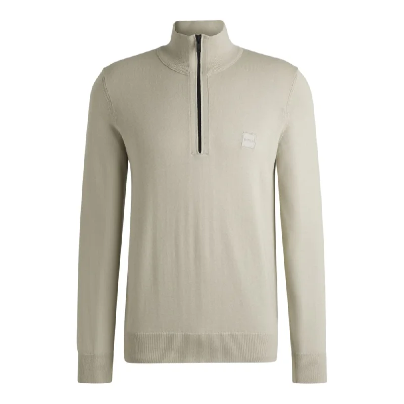 All-Day Comfort Logo-patch zip-neck sweater in cotton and cashmere