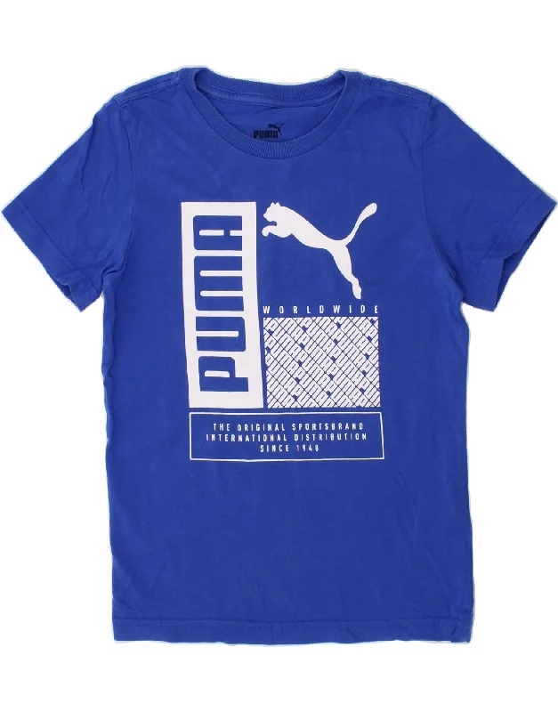 Soft Knitwear PUMA Boys Graphic T-Shirt Top 7-8 Years Small  Blue Cotton
