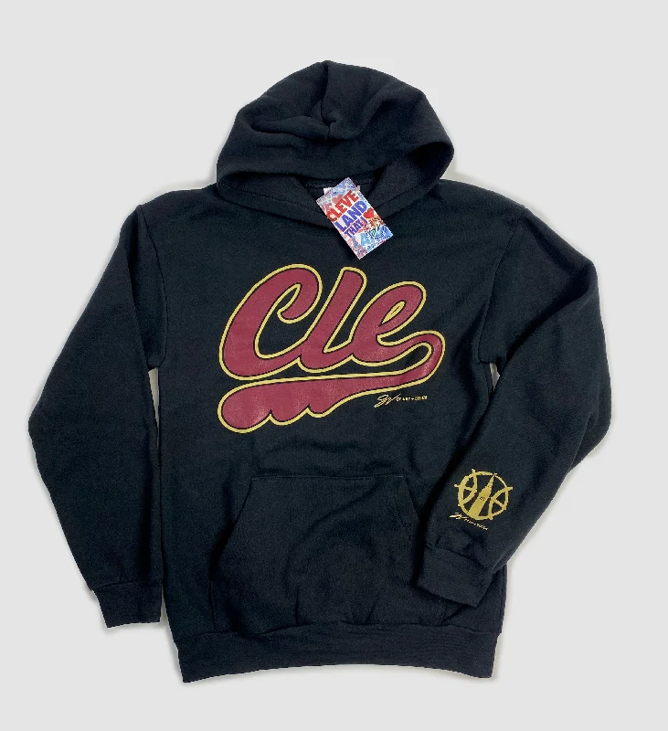 Avant-garde Design CLE Basketball Script Hooded Sweatshirt