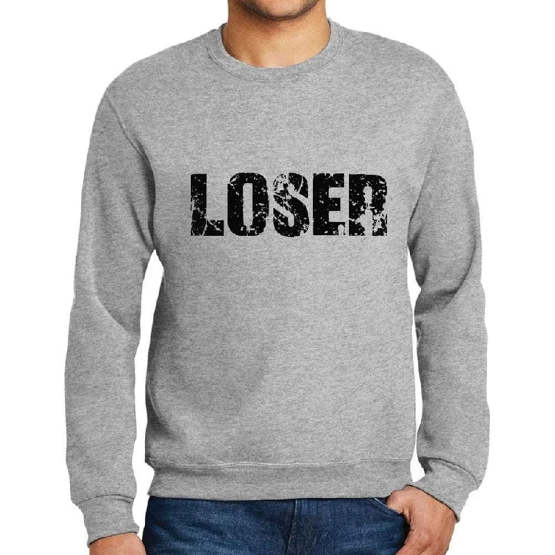 High-end Wear Men's Printed Graphic Sweatshirt Popular Words LOSER Grey Marl