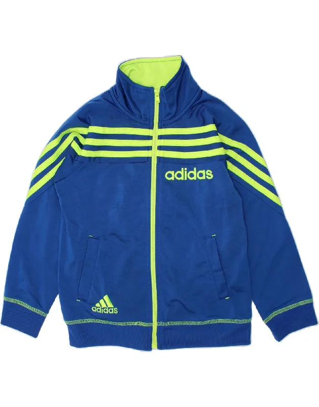 Fresh And Natural ADIDAS Boys Graphic Tracksuit Top Jacket 4-5 Years Blue Polyester