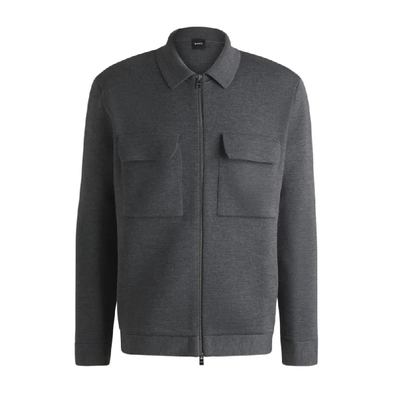 Elegant Comfort Zip-up regular-fit cardigan in wool