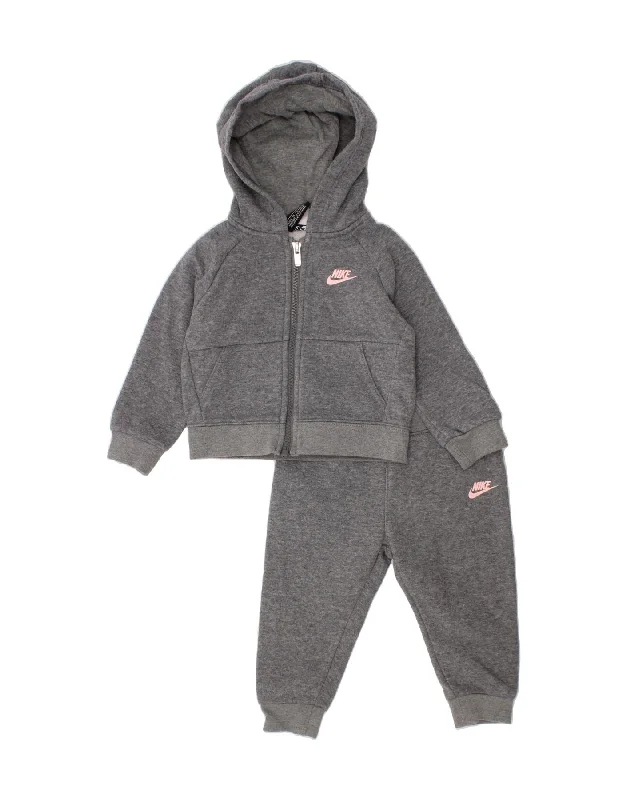 Warm Comfort NIKE Baby Girls Hooded Full Tracksuit 12-18 Months Grey Cotton