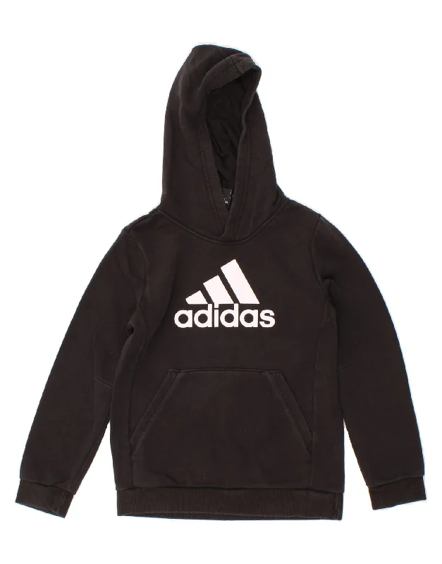 Fashion Touch ADIDAS Boys Graphic Hoodie Jumper 9-10 Years Black Cotton