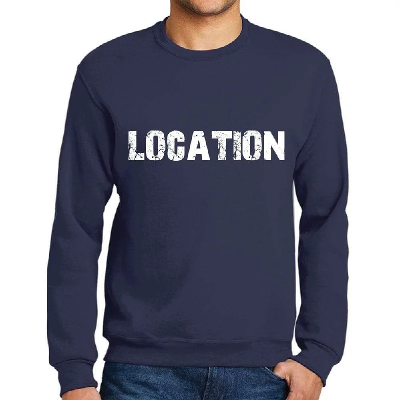 Wearable At Home Or Out Men's Printed Graphic Sweatshirt Popular Words LOCATION French Navy Wearable At Home Or Out Men's Printed Graphic Sweatshirt Popular Words LOCATION French Navy