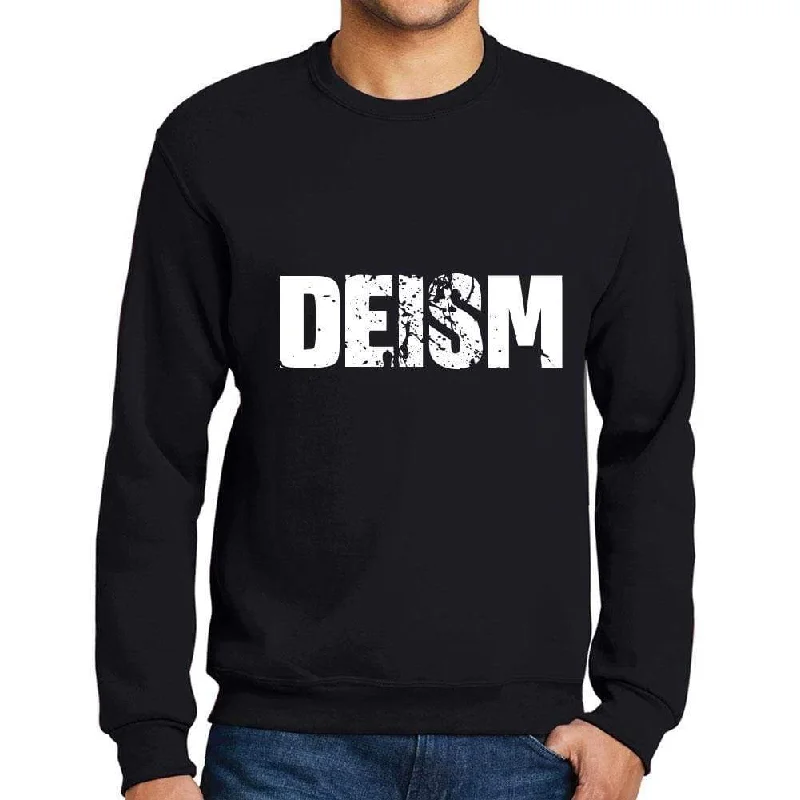 Sports And Leisure Men's Printed Graphic Sweatshirt Popular Words DEISM Deep Black