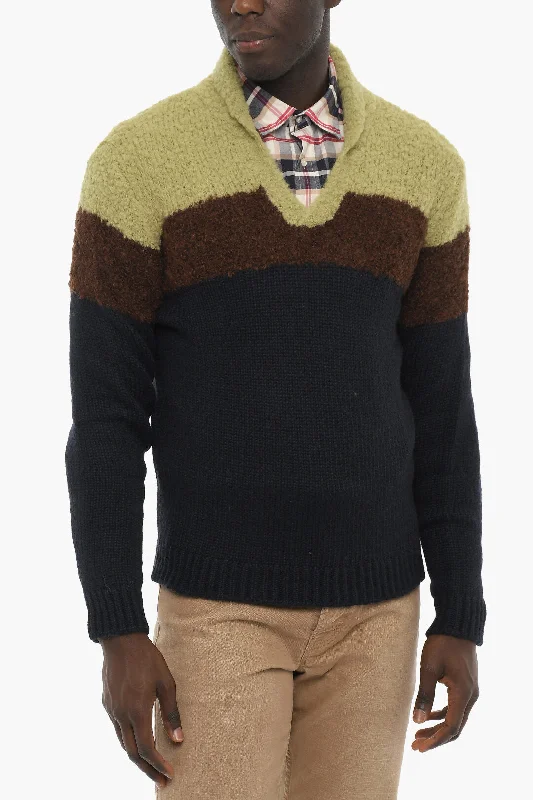 Warm Winter Series Woolrich Bouclè Wool Blend V-neck Sweater