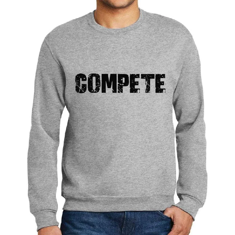 Easygoing Fashion Men's Printed Graphic Sweatshirt Popular Words COMPETE Grey Marl