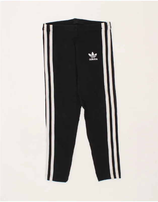 Relaxed Weekend Wear ADIDAS Girls Graphic Leggings 4-5 Years Black Cotton