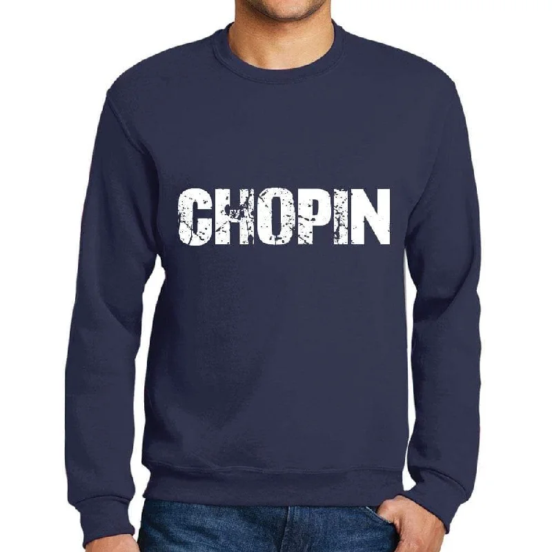 Embroidery Design Men's Printed Graphic Sweatshirt Popular Words CHOPIN French Navy
