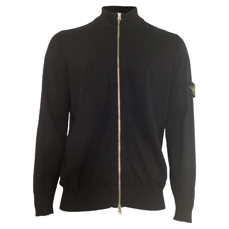 Sweet Breath Stone Island Rib Knit Zip Sweater in Black Wool