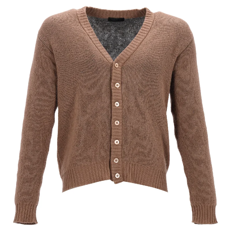 High-end Wear Prada Button-Down V-Neck Cardigan in Brown Cashmere