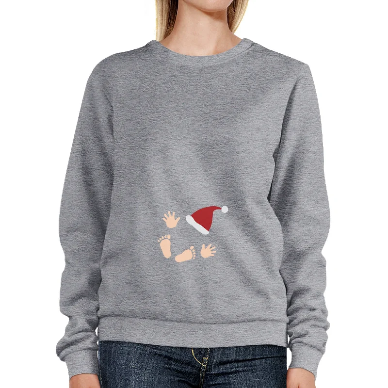 Comfortable And Cold-proof Baby Santa Foot And Handprints Grey Sweatshirt