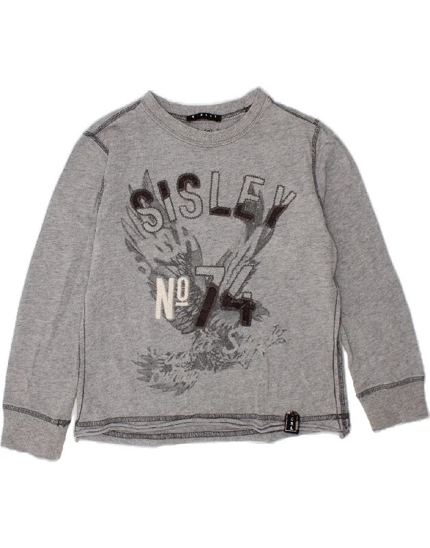Bottom And Versatile SISLEY Boys Graphic Top Long Sleeve 4-5 Years Grey