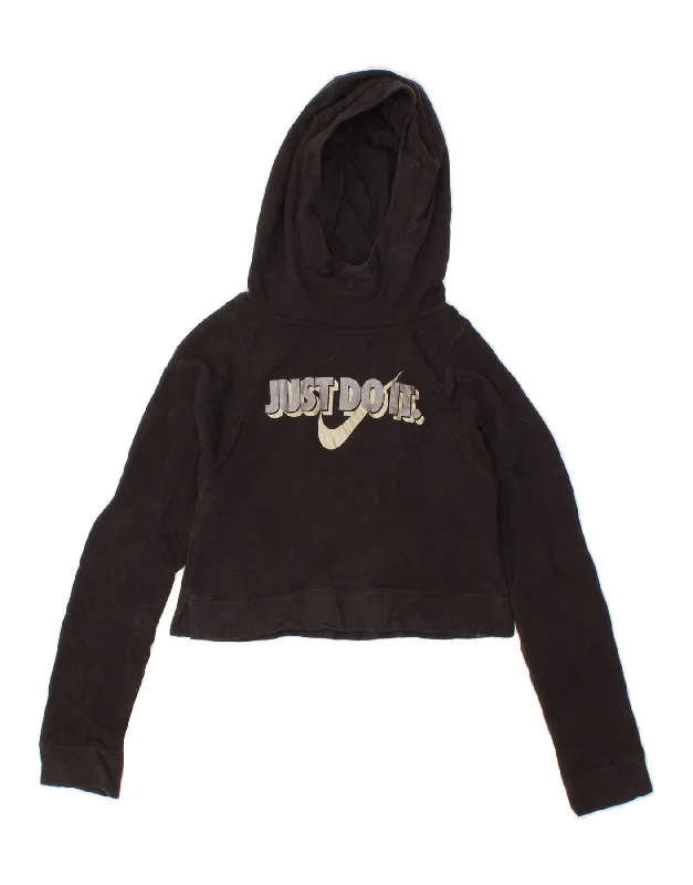 High-quality Design NIKE Girls Crop Graphic Hoodie Jumper 10-11 Years Medium Black Cotton High-quality Design NIKE Girls Crop Graphic Hoodie Jumper 10-11 Years Medium Black Cotton