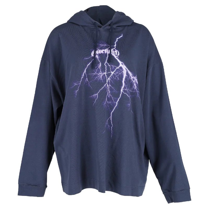 Design Trend Givenchy Lightning Printed Drawstring Hoodie In Deep Blue Cotton