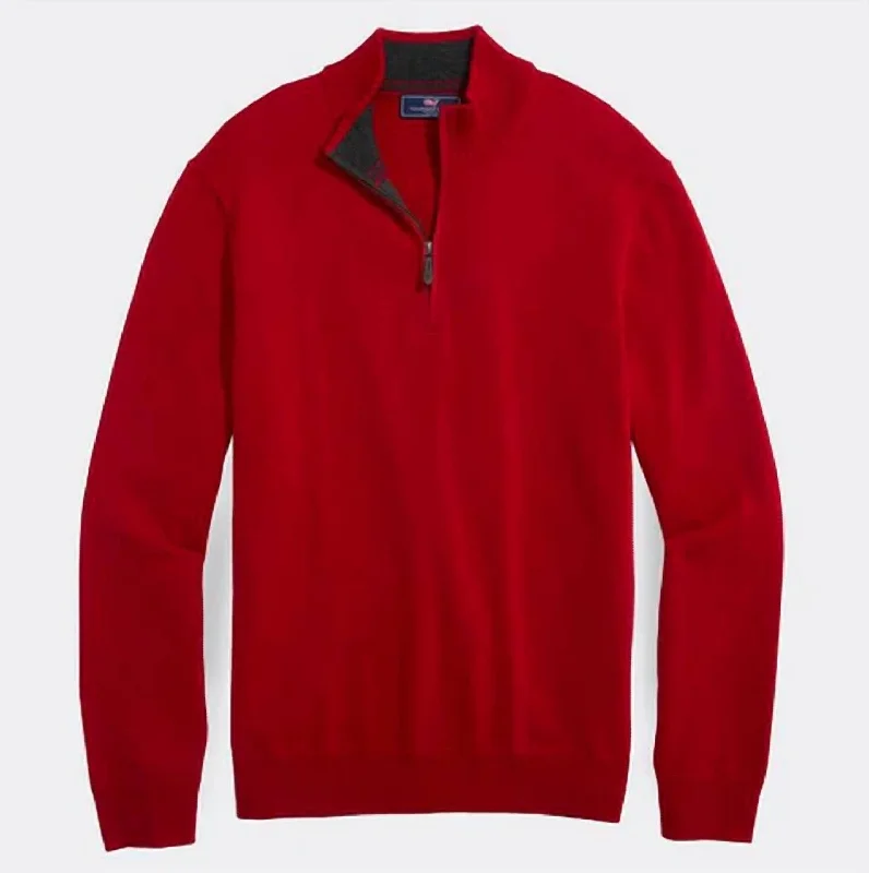 Minimal Classic Boathouse Stripe Mock Neck Sweater In Red