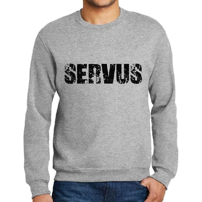 Luxury Classic Men's Printed Graphic Sweatshirt Popular Words SERVUS Grey Marl