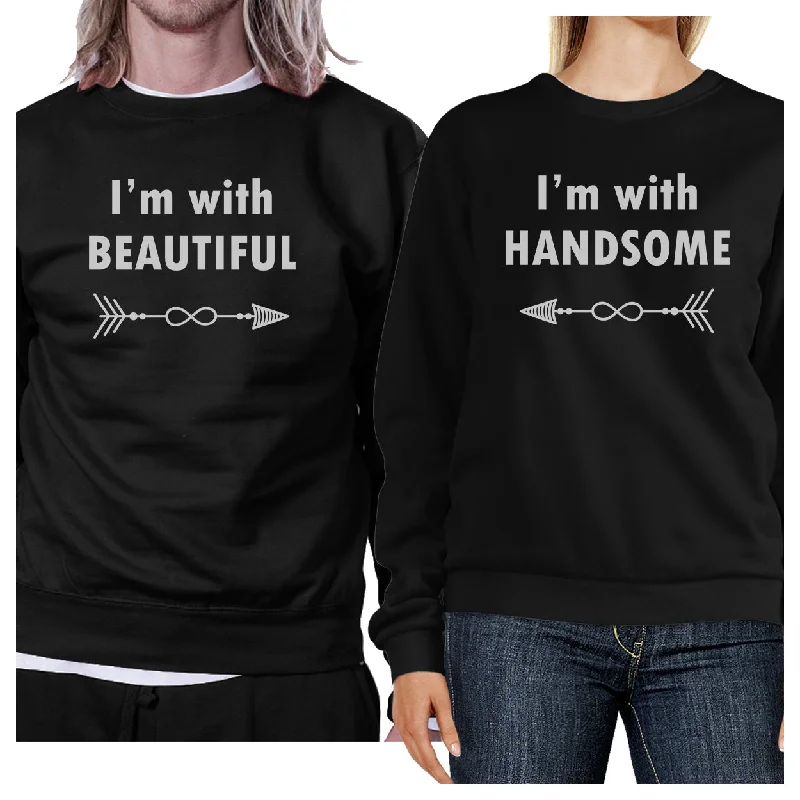 Knitted Design I'm With Beautiful And Handsome Matching Couple Black Sweatshirts