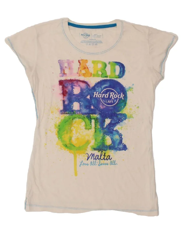 Fresh Wear HARD ROCK CAFE Girls Malta Graphic T-Shirt Top 8-9 Years Small White