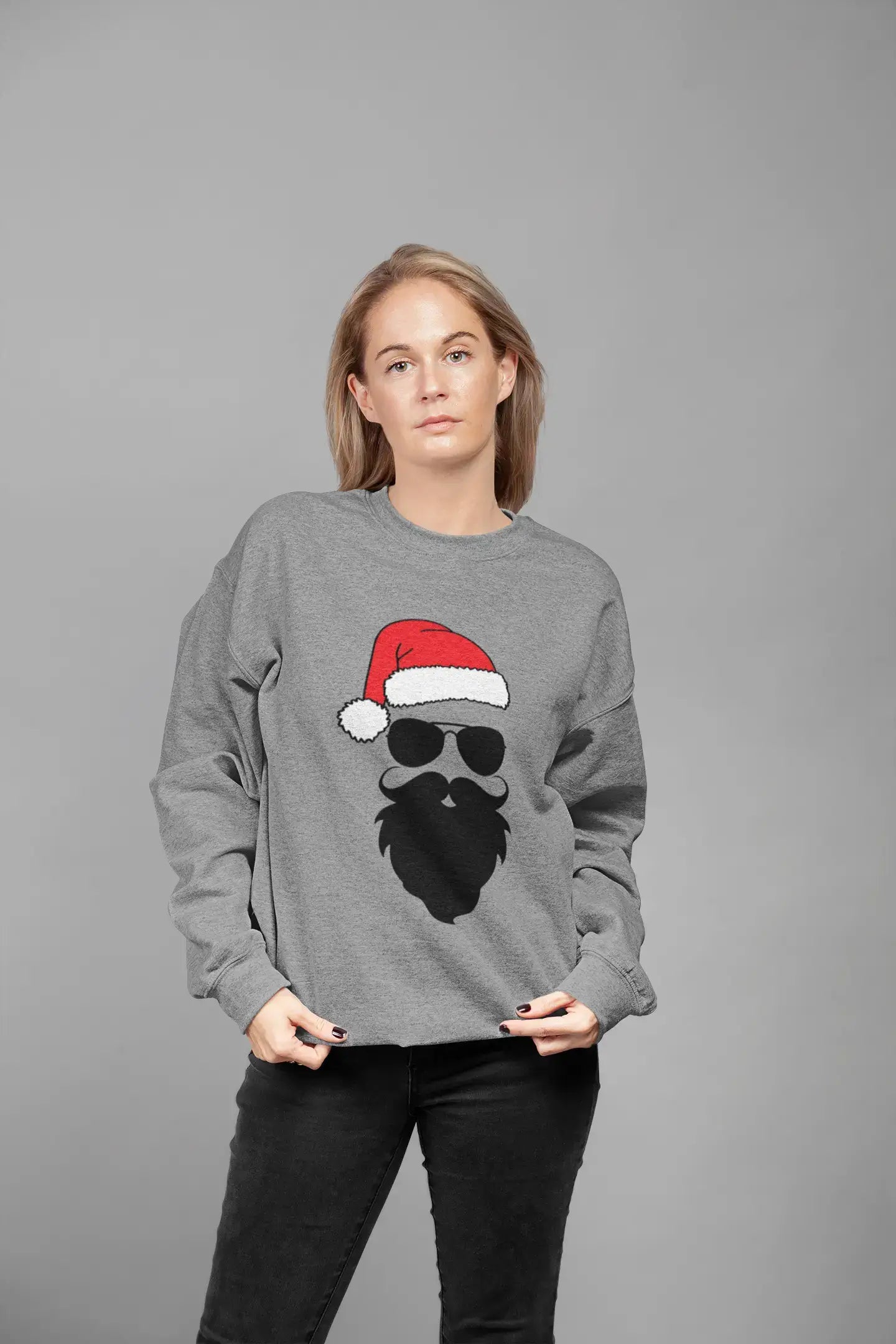 Bottom And Versatile ULTRABASIC - Women's Printed Graphic Funny Santa Cool Christmas Sweatshirt Gift Tee Creamy Pink
