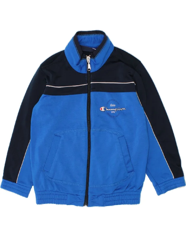 Soft Looks CHAMPION Boys Graphic Tracksuit Top Jacket 3-4 Years 2XS Blue Colourblock