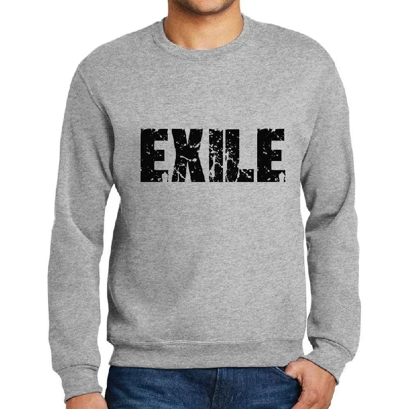 Fashion Pioneer Men's Printed Graphic Sweatshirt Popular Words EXILE Grey Marl
