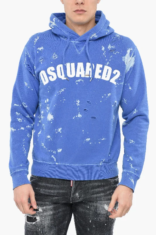 Loose Fit Dsquared2 Distressed D2 GOTH FOAM Hoodie