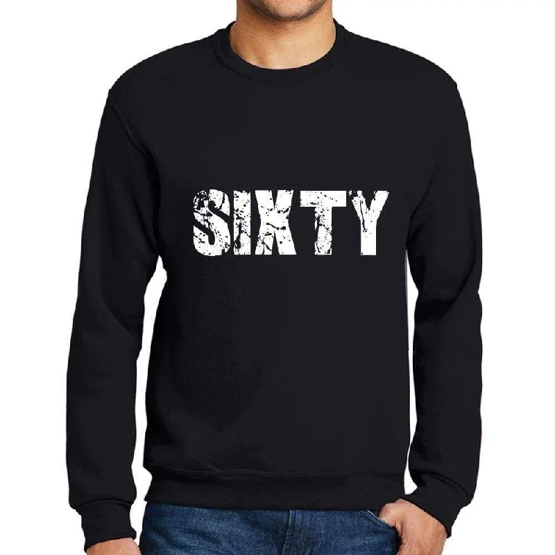 Summer Selection Men's Printed Graphic Sweatshirt Popular Words SIXTY Deep Black
