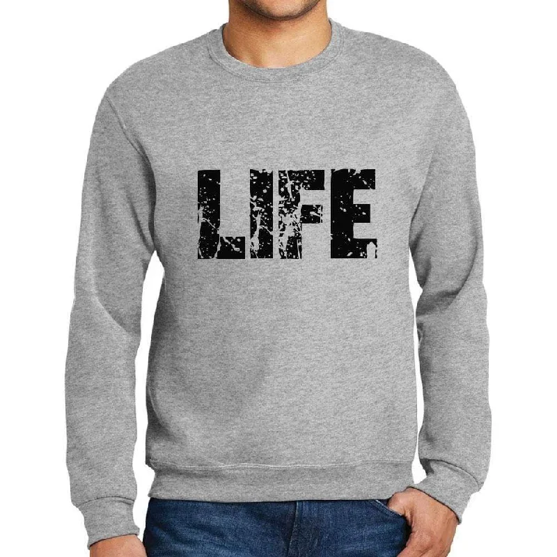 High-end Customization Men's Printed Graphic Sweatshirt Popular Words LIFE Grey Marl