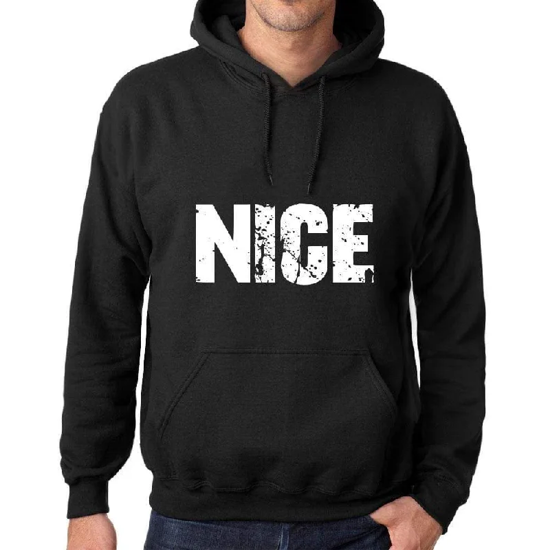 Street Fashion Men's Women's Unisex Printed Graphic Cotton Hoodie Soft Heavyweight Hooded Sweatshirt Pullover Popular Words NICE Deep Black